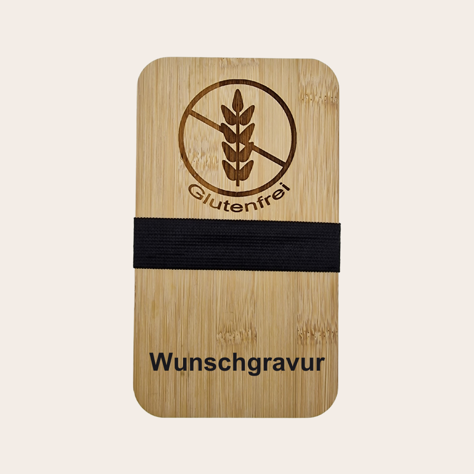 Mit Wunschgravur: Glutenfreie Lunchbox/ Brotdose doppellagig mit Besteck