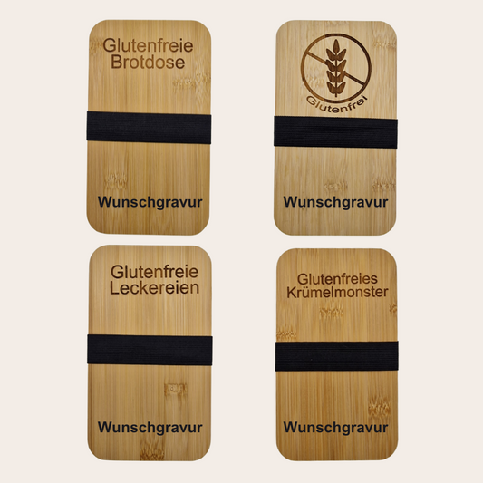 Mit Wunschgravur: Glutenfreie Lunchbox/ Brotdose doppellagig mit Besteck