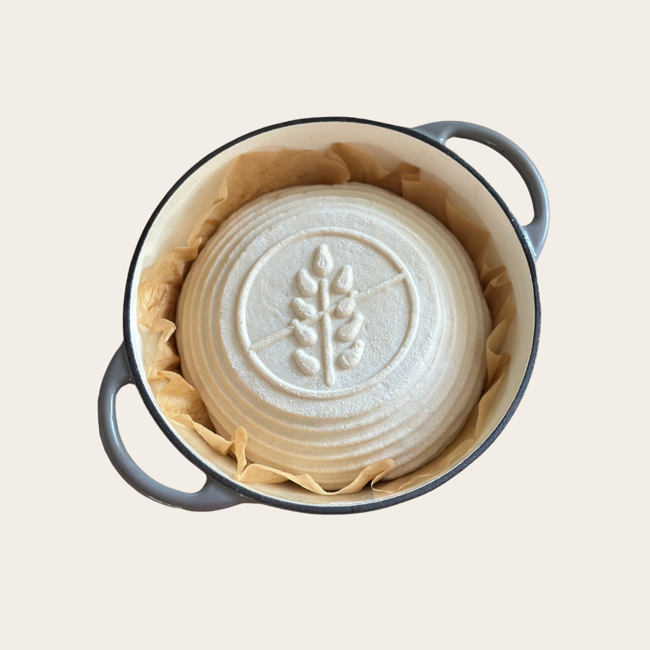 Glutenfreies Gärkörbchen rund mit dem glutenfrei Symbol